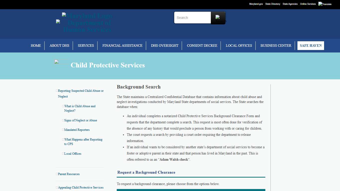 Background Search - Maryland Department of Human Services