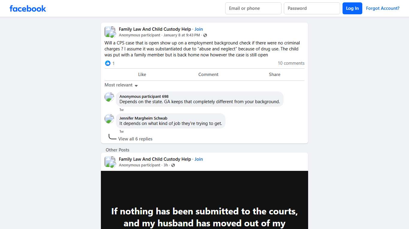 Family Law And Child Custody Help | Will a CPS case that is open show up on a employment background check if there were no criminal charges | Facebook